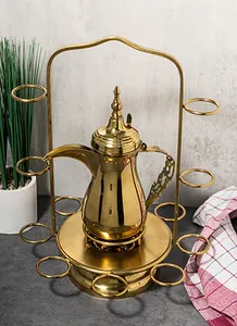 Porte-gobelet et bouilloire couleur argent brillant poli fait à la main 11 supports avec Dallah et Pot support de rangement en acier inoxydable - Product Image 4