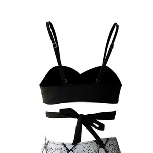 Ensemble bikini deux pièces pour femme, haut croisé à licou, bas taille haute imprimé serpent, maillot de bain extensible en spandex et polyester - Product Image 3