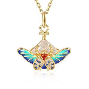 สร้อยคอเหล็กกล้าไร้สนิมเคลือบสีสันสดใสลาย Ankh รูปหัวใจแห่งความกล้าหาญ Jeulia พร้อมจี้รูปแมลงเต่าทอง - Product Image 1