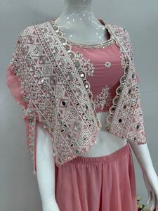 <b>LUNCHING</b> NEW TRADITIONAL PARTY WEAR KOTI BLOUSE SUIT <b>SET</b> EMBROIDERED SEQUENCE WORK REAL MIRROR HAND FAUX GEORGETTE QUICK DRY - Product Image 4