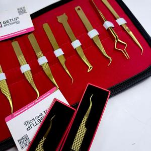 ชุดเครื่องมือต่อขนตา GETUP BROSONS IMPEX สแตนเลสสตีล พร้อมปลอกกำมะหยี่สีแดง  บรรจุภัณฑ์ชุดอุปกรณ์ความแม่นยำสูง - Product Image 5