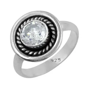 Anillo Romántico Geométrico de Plata 925 con Circonita Cúbica Redonda, Chapado en Rodio con Tecnología de Engaste, Joyería para Regalo de Fiesta - Product Image 1