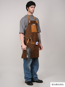 Cape de cuisine avec logo personnalisé durable pour salon de coiffure et barbier Tablier en toile en cuir pour femmes et hommes - Product Image 5