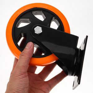 4 인치 대형 하중지지 앵글 휠 프리미엄 오렌지 폴리 우레탄 회전 플레이트 잠금 캐스터 휠 내구성 회전 플레이트 - Product Image 6