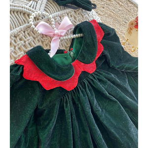 ชุดแต่งงานกำมะหยี่ปักเลื่อมปกเสื้อใส่ทำงานสำหรับปาร์ตี้ยาวผ้าคาดผมสำหรับเด็กวัยหัดเดินเด็กผู้หญิงลูกไม้ตกแต่ง - Product Image 3