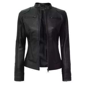 Veste en cuir pour femmes, tendance, courte, en cuir d'agneau véritable, veste en cuir pour femmes - Product Image 1