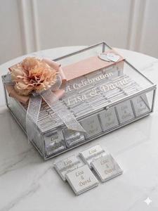 Recuerdos de Chocolate Personalizados para Boda con Caja de Acrílico y Etiquetas Plateadas para Invitados - Product Image 1