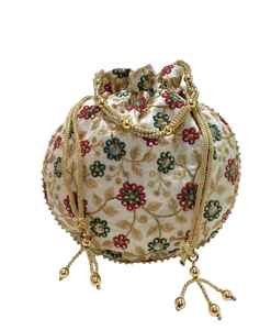 Sacs de potli en soie de style mode faits à la main pour mariages et fêtes Doublure en coton lavable brodée-Caractéristique décorative - Product Image 2