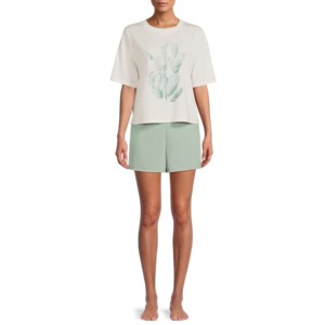 Camiseta y pantalones cortos con diseño de hombros caídos para mujer, conjunto de dos piezas, ropa de calle de varios colores, camiseta, conjunto corto informal para mujer para niñas - Product Image 1
