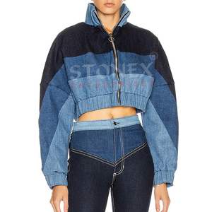 2023 chaqueta vaquera de retales con estilo para mujer, manga larga Vintage con cremallera rellena de algodón, talla XL, nuevas camisetas de moda al por mayor - Product Image 1