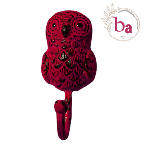 Handcrafted Red Owl Wall <b>Coat</b> & Hat <b>Hook</b> Distressed Cast Iron Keychain Hanger Rustic <b>Hooks</b> & Rails - Product Image 1