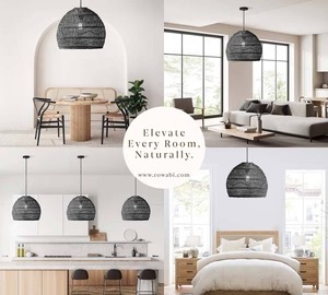 Luz colgante de ratán Lunar Premium tejida a mano elegancia Natural E26 Base de bombilla pequeña para interiores de hogar minimalistas bohemios modernos - Product Image 4