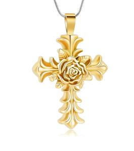 Cremation <b>urn</b> For <b>Ashes</b> Rose Shape Stainless Steel Cross Memorial Cremation <b>Ashes</b> <b>Urn</b> Pendant Necklace Jewelry <b>Urn</b> Custom Size - Product Image 1