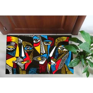 Tapis imprimé avec des visages colorés surréalistes - Portrait abstrait moderne intérieur/extérieur, tapis doux non tissé - Product Image 5