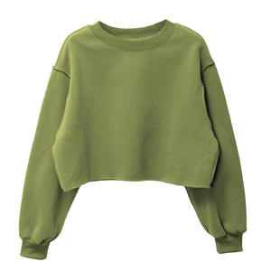 Sweat-shirt en coton de couleur unie, crop top, quantité minimale de commande bas, personnalisé, conçu pour les femmes - Product Image 1