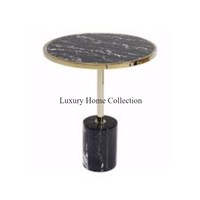 Base en marbre de couleur noire et table d'appoint supérieure avec bout en acier inoxydable et table d'appoint en métal fourniture de meubles polis brillants