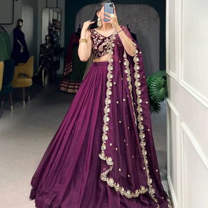 ชุดปาร์ตี้ออกแบบโดยดีไซเนอร์ชุดไหม lehenga choli กับงานเย็บปักถักร้อยทำงาน dupatta สำหรับผู้หญิง lehenga งานแต่งงานการต้อนรับ lehenga ฟังก์ชั่น - Product Image 1