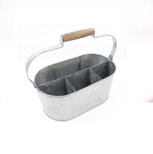 Organisateur de couverts ovale rustique en métal galvanisé avec poignée en bois pour la cuisine, le barbecue, le pique-nique, l'utilisation au restaurant. - Product Image 6