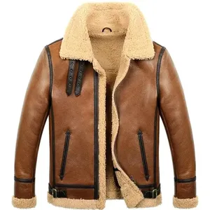 <b>Mens</b> Faux Fur Genuine Sheepskin Leather Bomber <b>Jacket</b> - Product Image 1