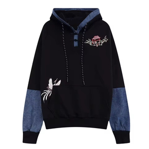 เสื้อฮู้ดผ้าฝ้ายขนแกะระบายอากาศมีฮู้ดปักลายสีทึบดีไซน์ใหม่100% ปรับแต่งได้สำหรับฤดูใบไม้ร่วง - Product Image 1