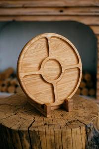 Plateau de service sectionnel rond en bois de manguier naturel Plateau d'apéritif Plat de nourriture Assiette à collation avec support Durable Écologique Fait à la main - Product Image 2