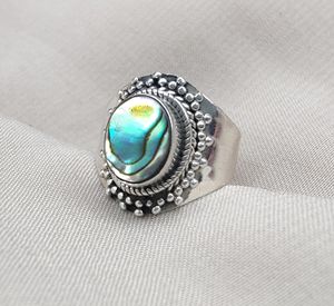 925แหวนแต่งงานโบราณทรงรีลายเปลือกหอยเป๋าฮื้อเครื่องประดับธรรมชาติงานแฮนด์เมดขายส่ง - Product Image 5