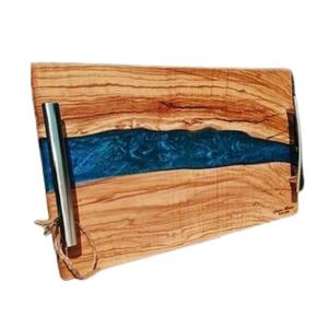 SCI résine époxy et plateau en bois d'acacia vente chaude maison hôtels décor de Table plateau de nourriture avec poignée en métal pour servir la nourriture et le petit déjeuner - Product Image 1