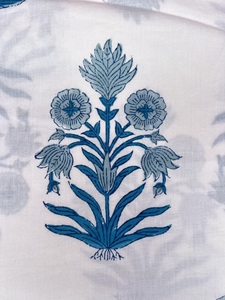 Handmade <b>Blue</b> & White Tropical Plant Print Fabric Block Printed Fabric Pure Cotton Light Weight Soft Fabric for Dress Making - Product Image 3