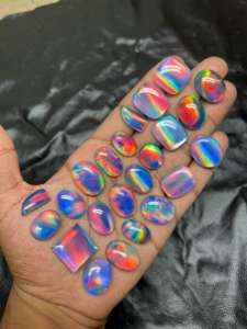 Aurora Opal y Crystal Quartz Doublet Unique Blue Synthetic Gemstone Lot High Quality Moissanite Rainbow Aurora Opal - Product Image 3