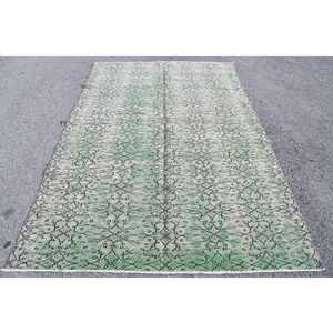 พรมตุรกีวินเทจ ขนาดใหญ่ 5.6x8.9 ฟุต พรมขนสัตว์สีเขียวเทา - Product Image 5