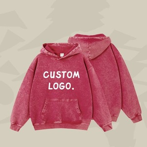 Logo personnalisé pull à capuche pour hommes lavage à l'acide en détresse pour impression bouffante broderie 3D poids lourd éponge française solide - Product Image 1