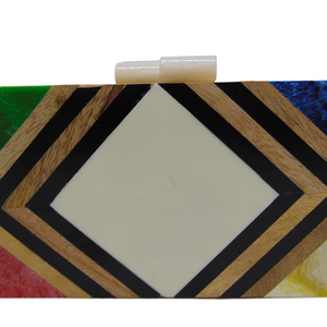 Geometric Wood Resin Clutch <b>Box</b> Purse Bags - Product Image 1