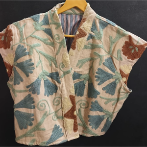 Summer Beach <b>Capped</b> <b>Sleeve</b> <b>Top</b> with Embroidery Decoration for Outer Wear - Product Image 3