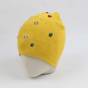Cute Hand Embroidered Punk Style Beanie Hat for Adults Unisex <b>Winter</b> <b>Cap</b> in Yellow Black Pink Colors with Sequin Decoration - Product Image 3