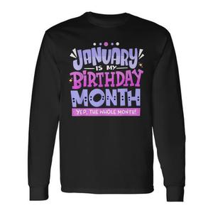 T-shirt à manches longues et col rond pour adultes, en coton, unisexe, promotionnel, « Janvier est mon mois d'anniversaire » - Product Image 1