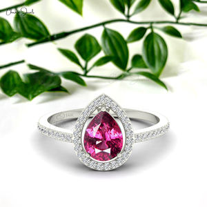 สินค้ายอดนิยมแหวนเพชรโกเมน Rhodolite ตัดลูกแพร์ขนาด8x6มม. พร้อมแหวนแต่งงานสีทอง14K ขายส่งจำนวนมาก - Product Image 3