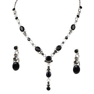 Ensembles de bijoux Urthn Fine-Collier plaqué rhodium en pierre autrichienne noire 1102820 - Product Image 1