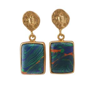 Jolies boucles d'oreilles en pierres précieuses turquoise rose plaqué or Designer bijoux suspendus Rectangle goutte Style boucles d'oreilles Push Back - Product Image 6