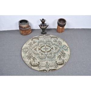 พรมขนสัตว์สีเบจสีน้ำตาลแบบคลาสสิก3.8ft 3.8 x แนววินเทจแบบตุรกีสำหรับห้องนั่งเล่นพร้อมแผ่นรองยางสำหรับข้างเตียงวัยรุ่น - Product Image 3