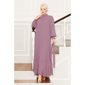 Powder <b>Pink</b> A-Line Hijab Evening <b>Dress</b> with <b>Organza</b> Sleeves Natural Waistline - Product Image 3