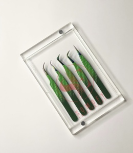 New Style Private <b>Label</b> Stainless Steel Eyelash Tweezers Christmas Green Color <b>Applicator</b> Volume Tip Sustainable Eco-Friendly - Product Image 2