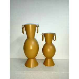 Vase en métal géométrique abstrait de luxe, vase à bourgeons en fer conique avec poignées en forme de cerceau, or sable mat, récipient floral pour vases de bureau - Product Image 5