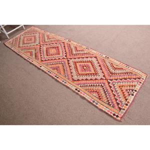 2.7x9.5 ft Vintage <b>Rug</b>, Turkish <b>Runner</b> <b>Rug</b>, Orange Pink Striped <b>Rug</b> - Product Image 3