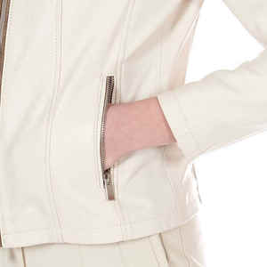 เสื้อแจ็กเก็ตฤดูหนาวหนังแท้สำหรับสตรีผ้าใบสีทึบตกแต่งโลโก้ตามสั่ง - Product Image 5