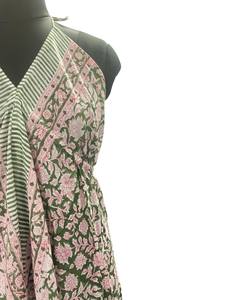 Vestido de Algodón de Alta Calidad Directo de Fábrica para Mujer, Estampado Floral Verde, Impresión HD, Holgado, Largo hasta el Suelo, Estilo Boho Casual de Verano - Product Image 4