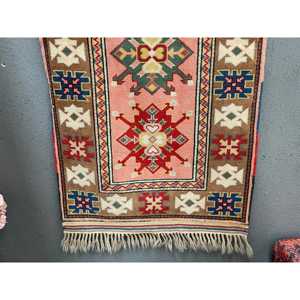 Turkish Small Rug 2.6x4.6 ft, <b>Red</b> Moroccan Vintage <b>Wool</b> Rug - Product Image 2