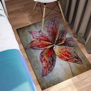 Floral Art Area Rug, <b>Red</b> Lily Flower Carpet, Watercolor Style Artistic Floor Mat,Chenille Rug - Product Image 1