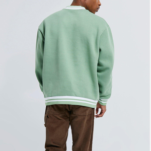 Custom Logo Crew Neck Winter Sweatshirt <b>Mint</b> Green Pullover with Embroidered Striped Ribbed Cuffs and Hem Soft Fleece Streetwear - Product Image 4