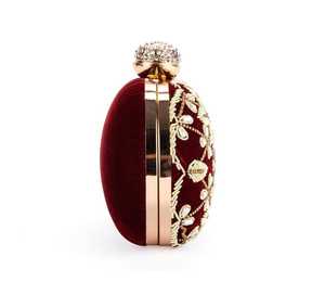 Pochette de mariage de haute qualité forme ovale avec cadre en laiton sac à main de luxe pour les fêtes broderie lourde en cristal - Product Image 3