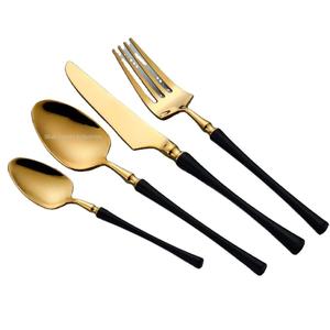 Ensemble de couverts en métal de nouveau style en émail noir poignée ronde or fini pour les fêtes de mariage ensembles de couverts de vaisselle - Product Image 2